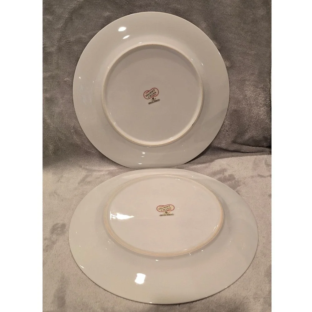 Valmont China Royal Wheat Dinner Plates Set of 2 Blue Lavender Silver Rim Japan